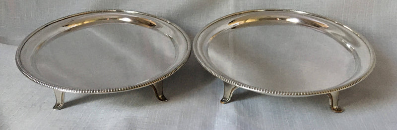 Georgian, George III period, pair of Old Sheffield Plate oval salvers with beaded decoration, circa 1780 - 1800.