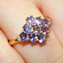 9ct gold tanzanite and diamond cluster ring