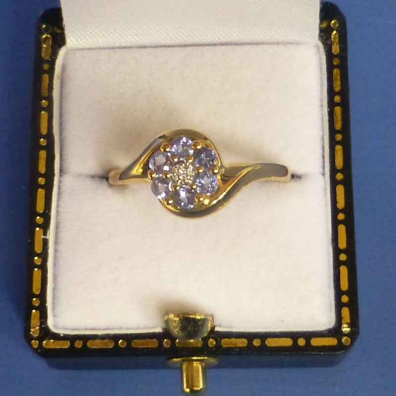 9ct Gold Tanzanite and Diamond Flower Ring Size O