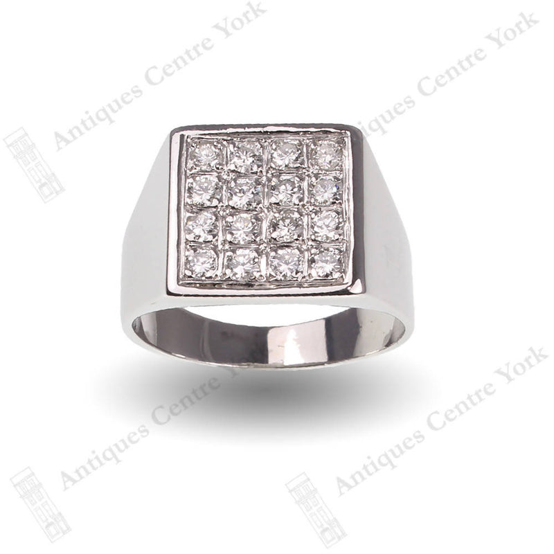 Gents 18ct White Gold & Diamond Square Cluster Ring