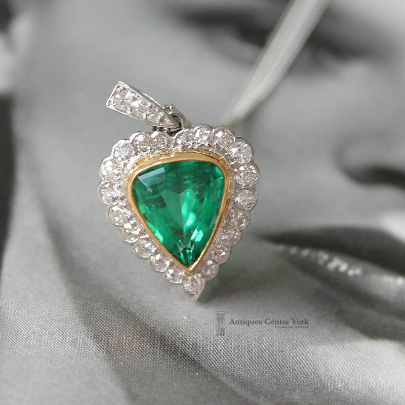Platinum Emerald & Diamond Heart Pendant