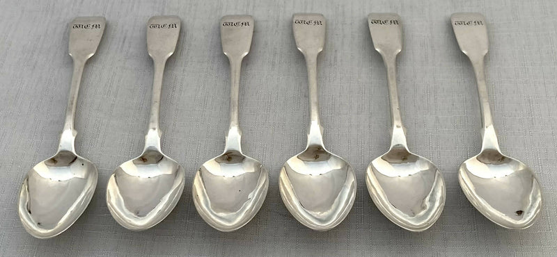 William IV Six Silver Teaspoons. London 1833 William Theobalds. 3.9 troy ounces.