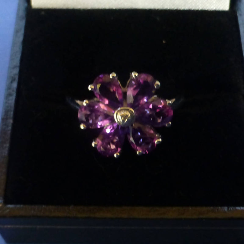 Silver Amethyst Flower Ring Size O + 1/2