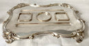 Large Silver Plated Inkstand, in the Georgian Manner, with Twin Inkwells, Taperstick Holder & Snuffer.