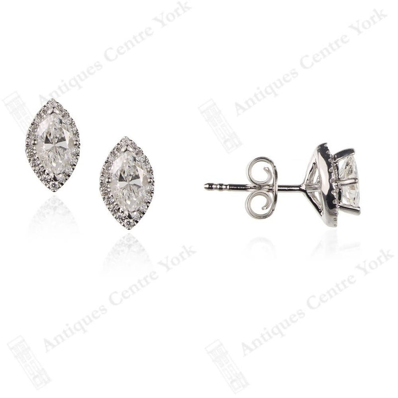 18ct White Gold Marquise Diamond 0.76ct Halo Cluster Earrings