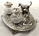 Naturalistic & Hunting Dog Themed Silver Plated Inkstand. John Turton & Co, Sheffield.