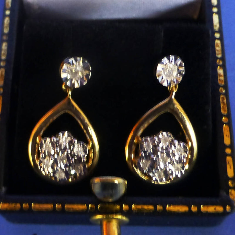9ct Gold Diamond (0.13ct) Drop Earrings