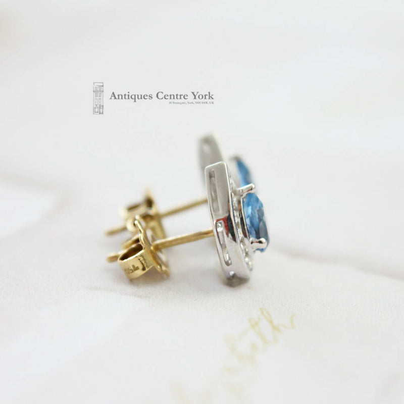 18ct Aquamarine & Diamond Cluster Earrings