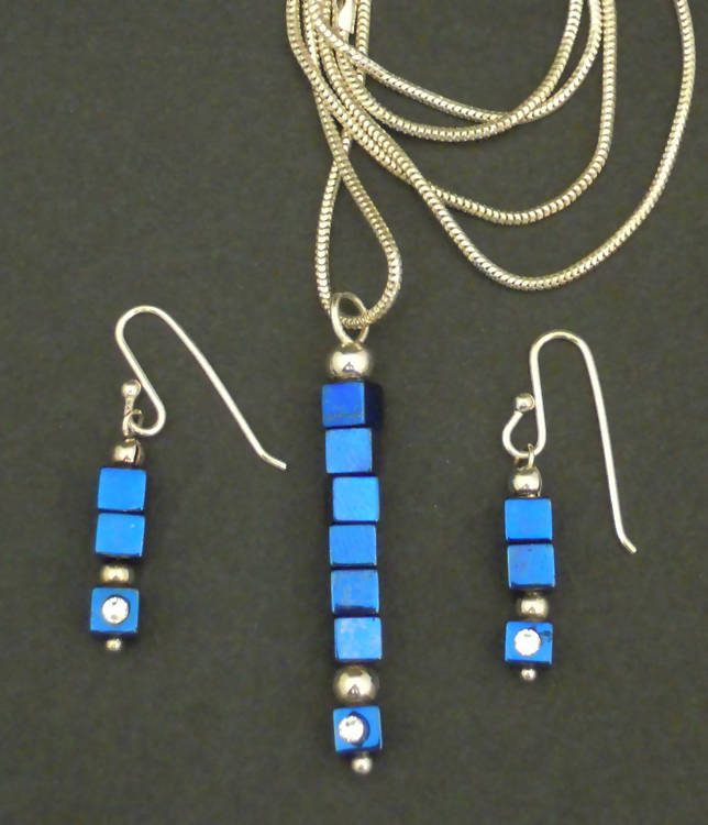 Bridget: Hematite & crystal pendant-earring set (031)