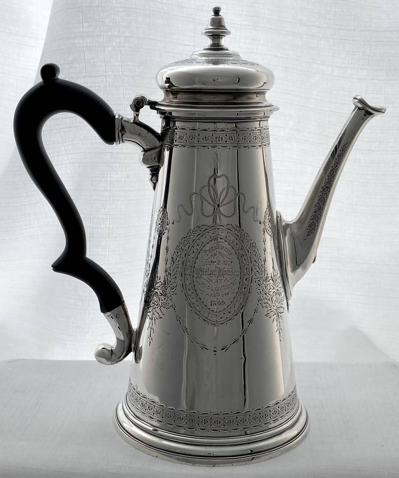 Georgian, George II, Silver Coffee Pot with Crest of Baron Monson. London 1731 Thomas Tearle. 29.7 troy ounces.