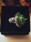 New Green Jade Pagoda Ring with Rhodium Overlay Sterling Silver (Size Q)