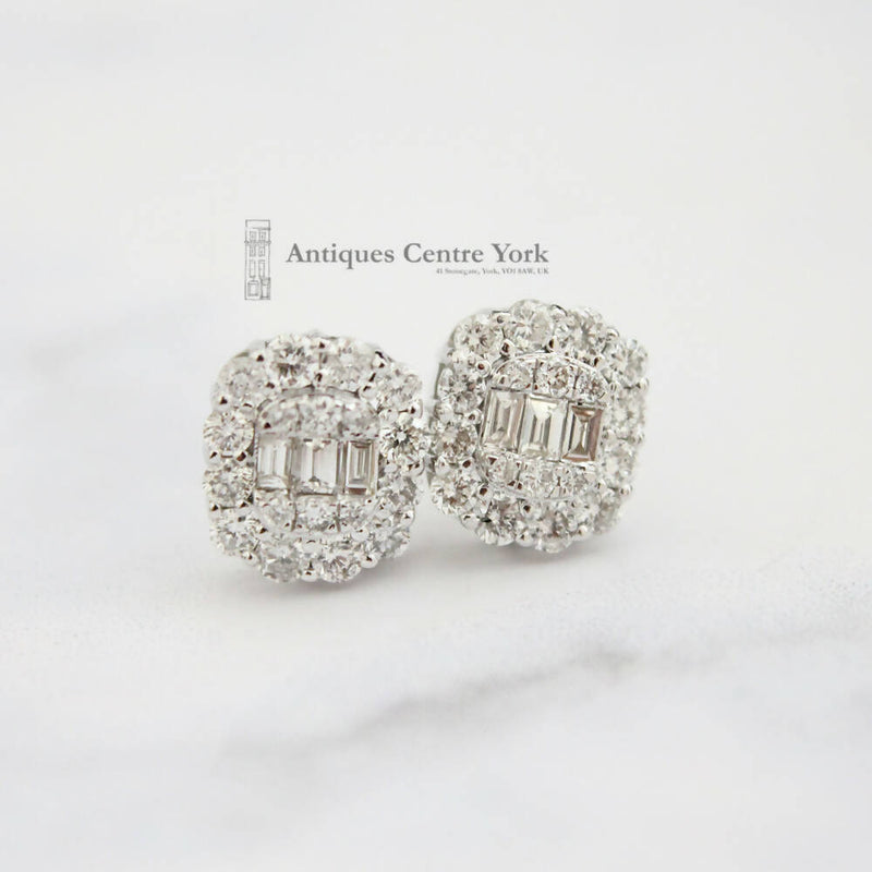 Pair 18ct White Diamond Cluster Earrings 1.00ct
