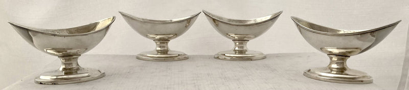 George III Four Scottish Silver Salts, Crested for Stuart of Bute. Edinburgh circa 1780 - 1810. 8.4 troy ounces.