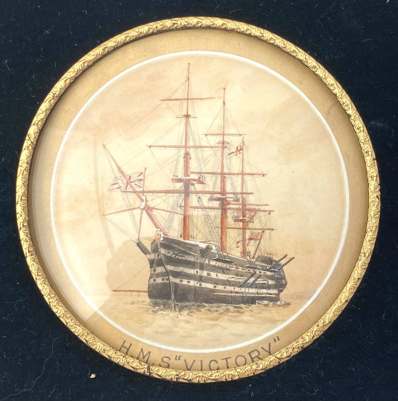 Early 20th Century English Maritime School Watercolour Miniature of HMS Victory.