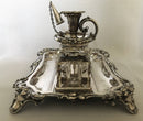 William IV period Sheffield plated inkstand with central taperstick holder. Circa 1835 - 1840