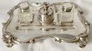 Large Silver Plated Inkstand, in the Georgian Manner, with Twin Inkwells, Taperstick Holder & Snuffer.