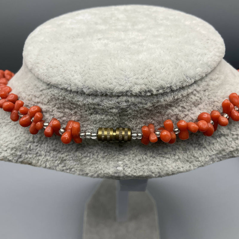 Red coral, quartz and rock crystal necklace