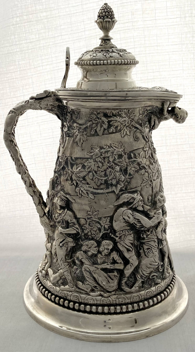 Victorian Teniers Style Silver Plated Wine Jug. John Grinsell & Sons, Birmingham circa 1870 - 1890.