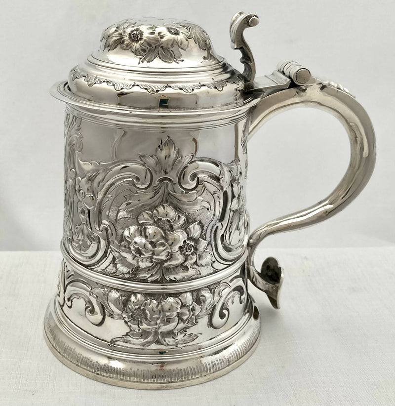 Georgian, George II, Silver Lidded Tankard. London 1738 Richard Bayley. 21.7 troy ounces.