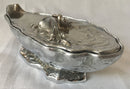 French novelty silver plated mignonette sauce dish and cover, with glass liner, in the form of an oyster shell. Signed M. Gouaille.