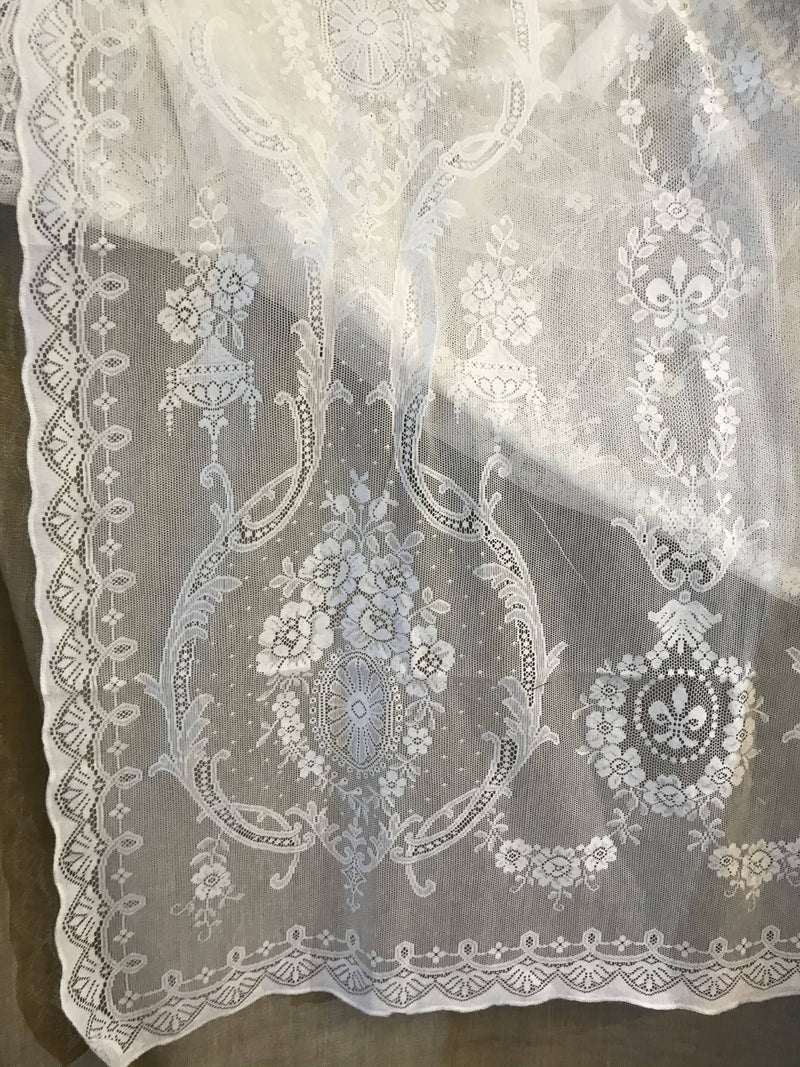 Victorian period design cream cotton lace curtain panel ready to hang