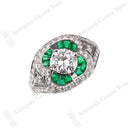 Handmade Platinum Emerald & Diamond Cluster Ring