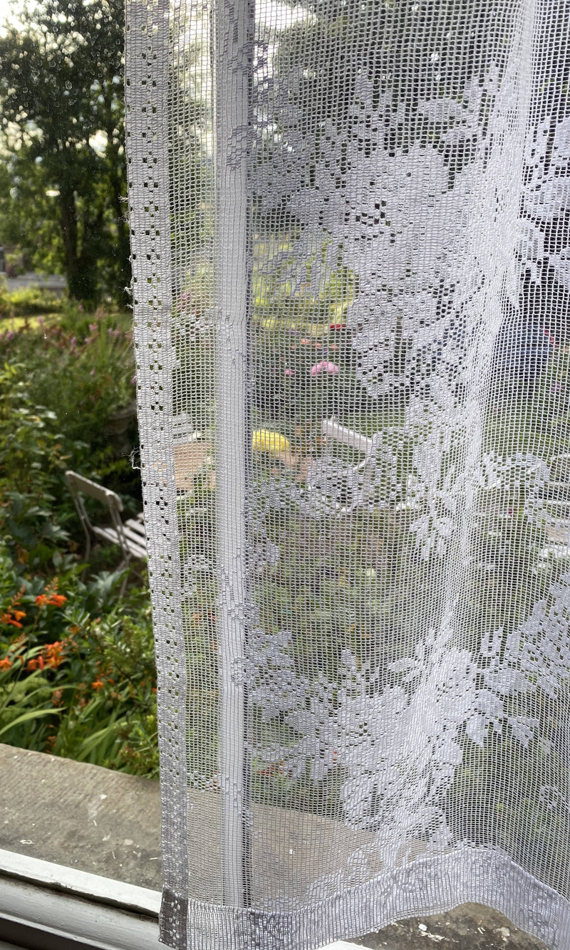 Stunning white cotton lace Curtain Panel 56”/35”
