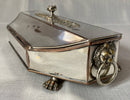 19th century Sheffield Plated octagonal inkstand with lion mask handles & lion paw feet, circa 1830 - 1850.