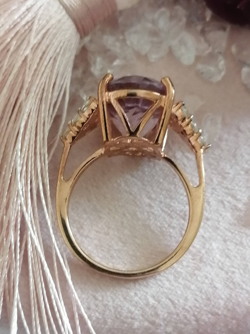 New Rose De France Amethyst & White Cambodian Zircon Ring - Size P