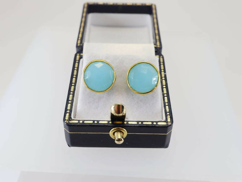 Silver Gilt Aqua Earring Studs