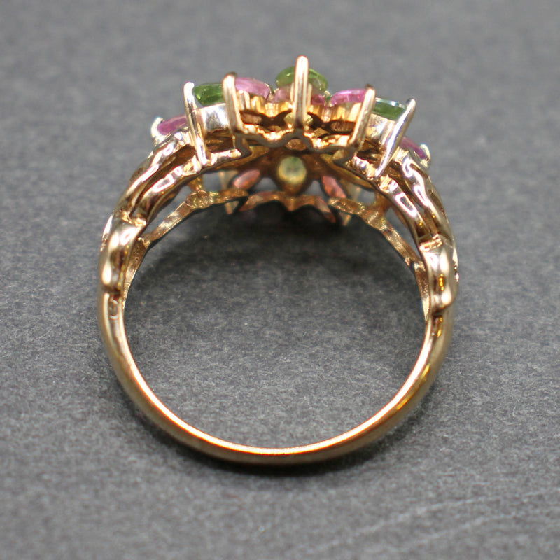 9ct gold peridot and amethyst cluster ring