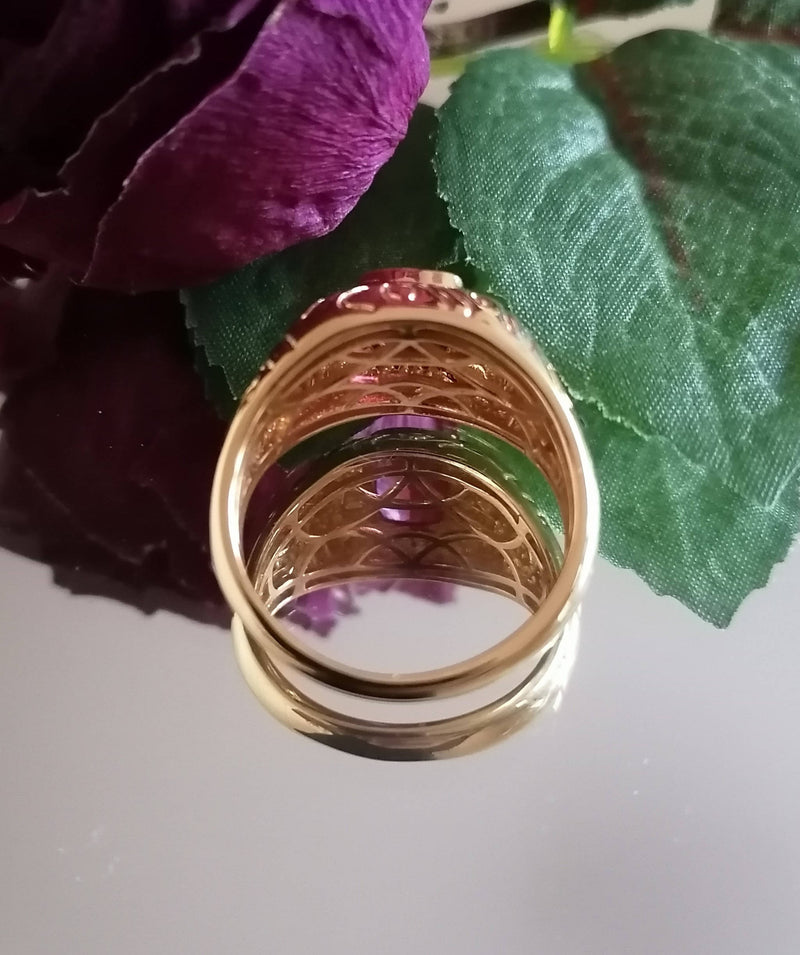 New African Ruby Solitaire Ring in 14K Gold Overlay Sterling Silver - Size U