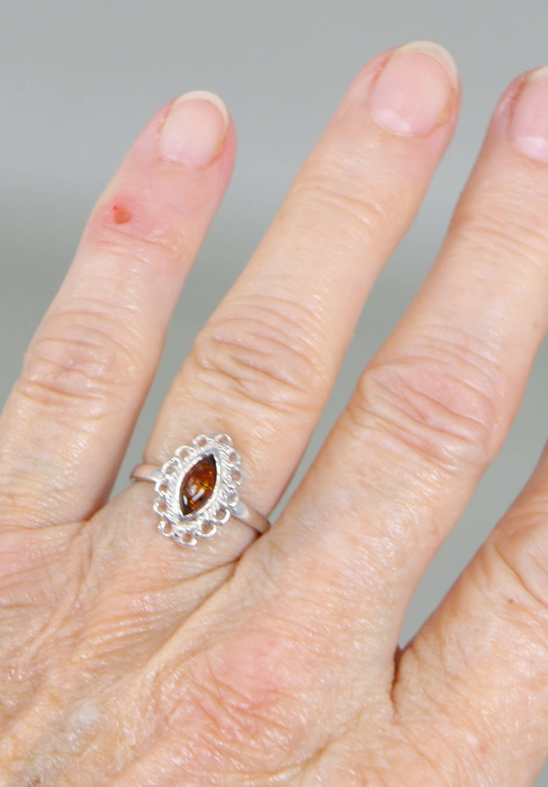 Silver & Amber Ring