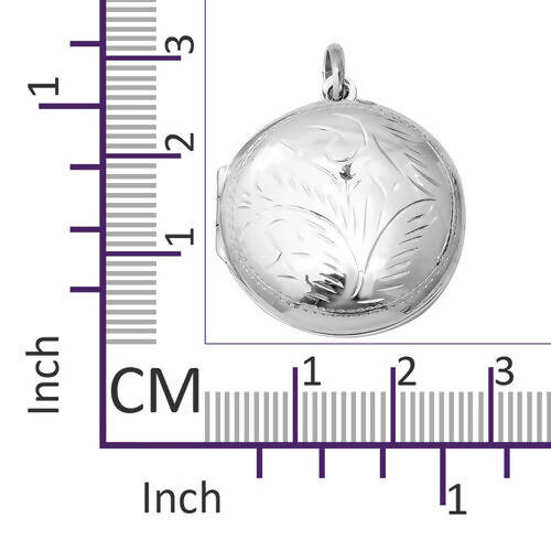New sterling silver engraved floral locket pendant necklace -16"