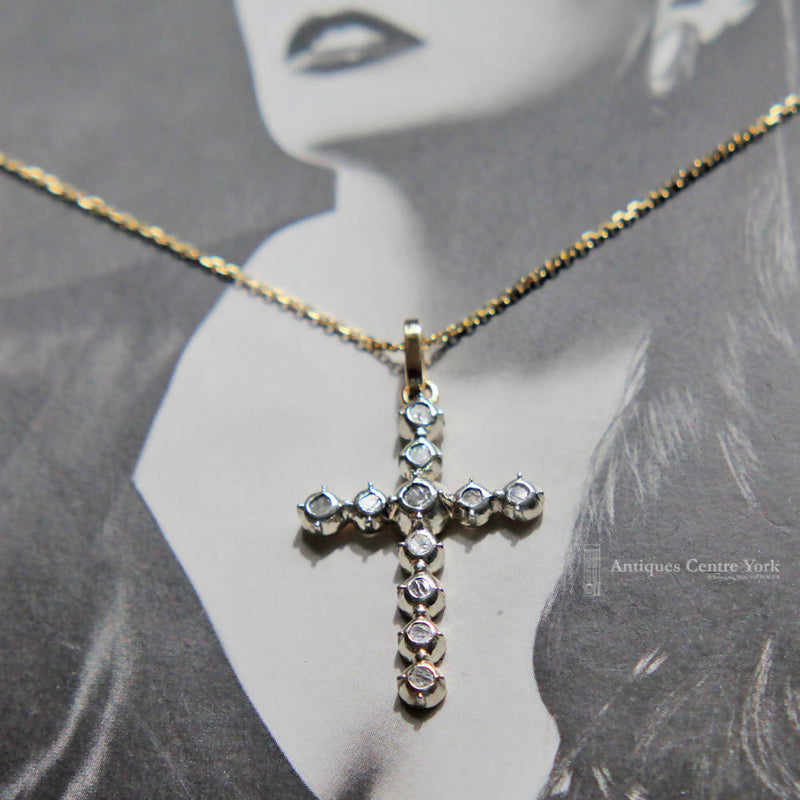 Vintage 14ct Gold & Rose Diamond Cross