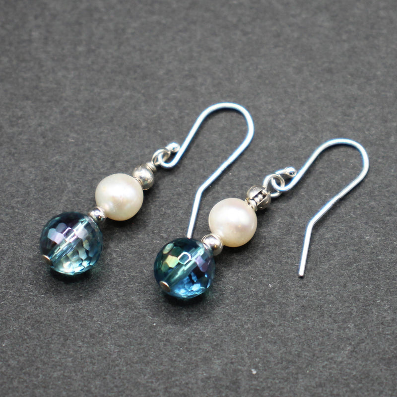 Bridget: Pearl and aqua aura quartz earrings