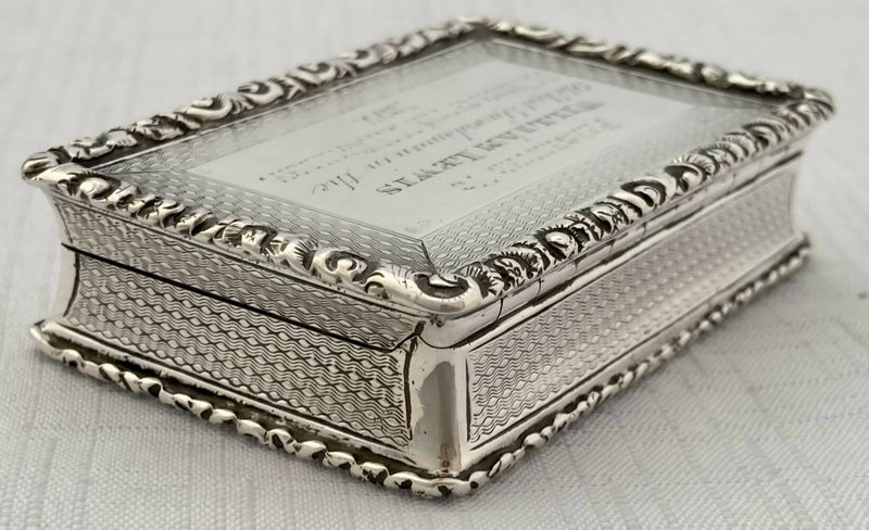 Victorian Silver Snuff Box, Montgomeryshire Yeomanry Cavalry. Birmingham 1877 George Unite. 3.2 troy ounces.