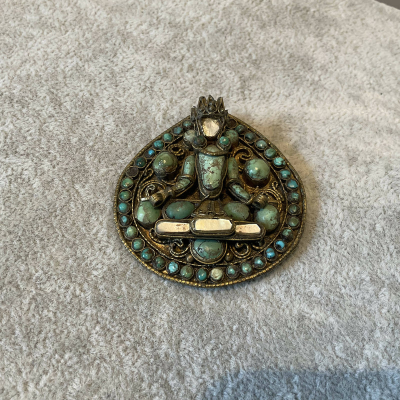 Vintage Nepali turquoise brooch