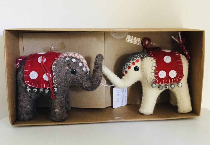Pair of delightful Felt Elephants. Boxed.