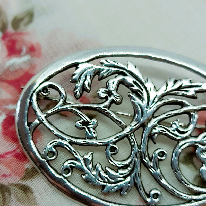 Silver Pierced Floral Brooch