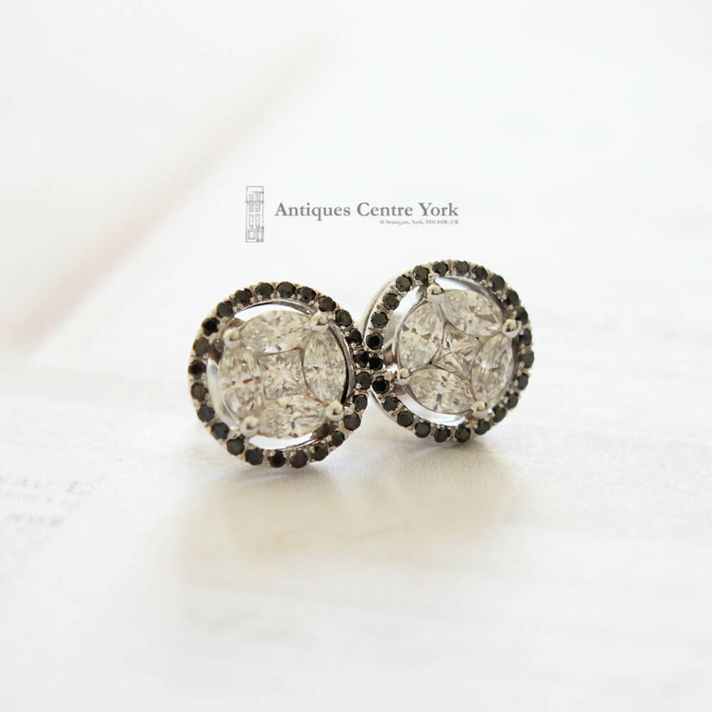 18ct White Gold Black & White Diamond Earrings
