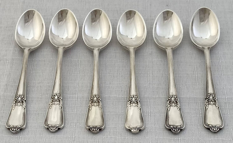 Elizabeth II cased set of six silver, double struck, coffee spoons. Sheffield 1989 Asprey plc. 2.4 troy ounces.