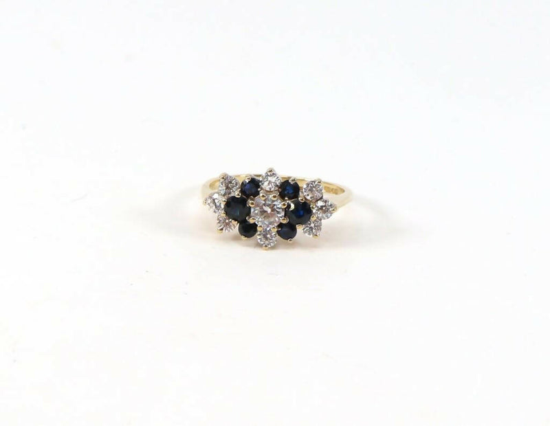 9ct Gold Blue Topaz & CZ Cluster Ring