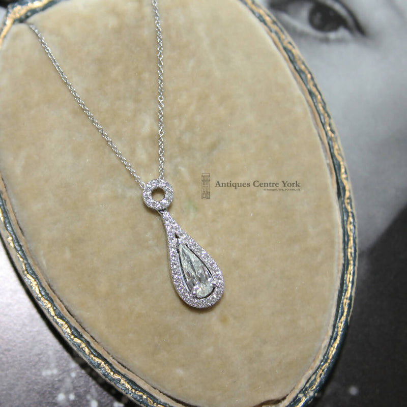 18ct White Gold Pear Cut Diamond Pendant