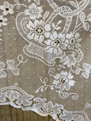 Leone Vintage 1930's Design Scottish White Cotton Lace Mantle/Window Cafe Curtain Panel - Swag Decor