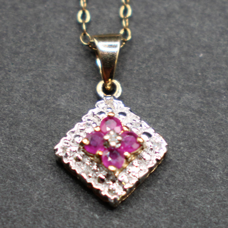 9ct gold Diamond and Ruby necklace/pendant