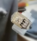 New Platinum Overlay Sterling Silver Signet Ring Made with Swarovski Zirconia - Size V