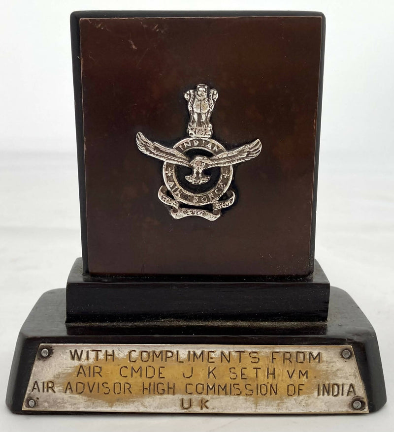 Air Commodore Jagdish Kumar Seth Indian Air Force Presentation Plaque.