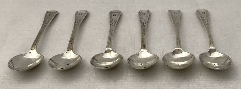 Victorian Set of Six Bright Cut Silver Teaspoons. Exeter 1876 Josiah Williams & Co. 2.5 troy ounces.