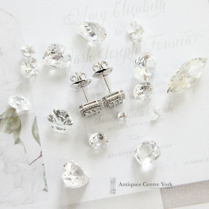 18ct White Gold Baguette & Brilliant Diamond Cluster Earrings 0.73ct